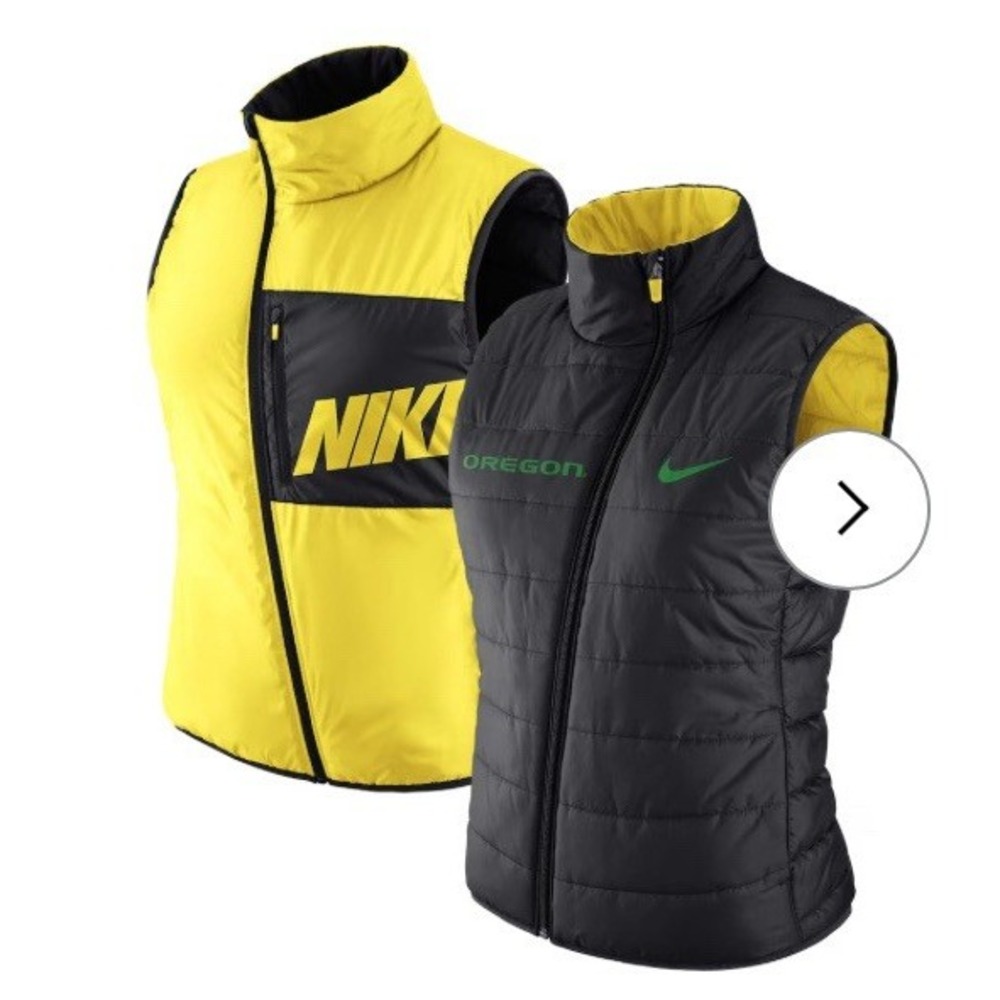 Nike University Of Oregon Ducks Reversible‎ Black/Yellow Puffer Vest Women's L